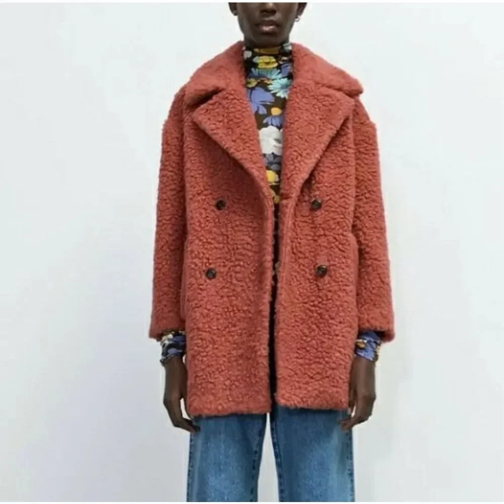 Zara Rust Teddy Coat - Picture 2 of 8